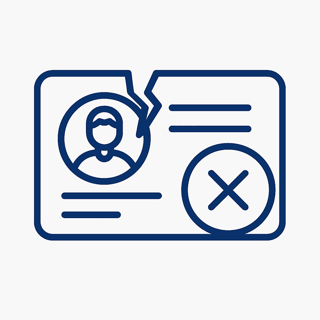 Icon illustrating a lost OCI card for replacement services in the UK.