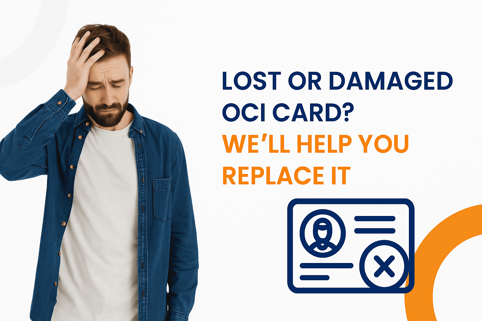 Worried man with hand on head highlighting lost or damaged OCI card replacement services in the UK