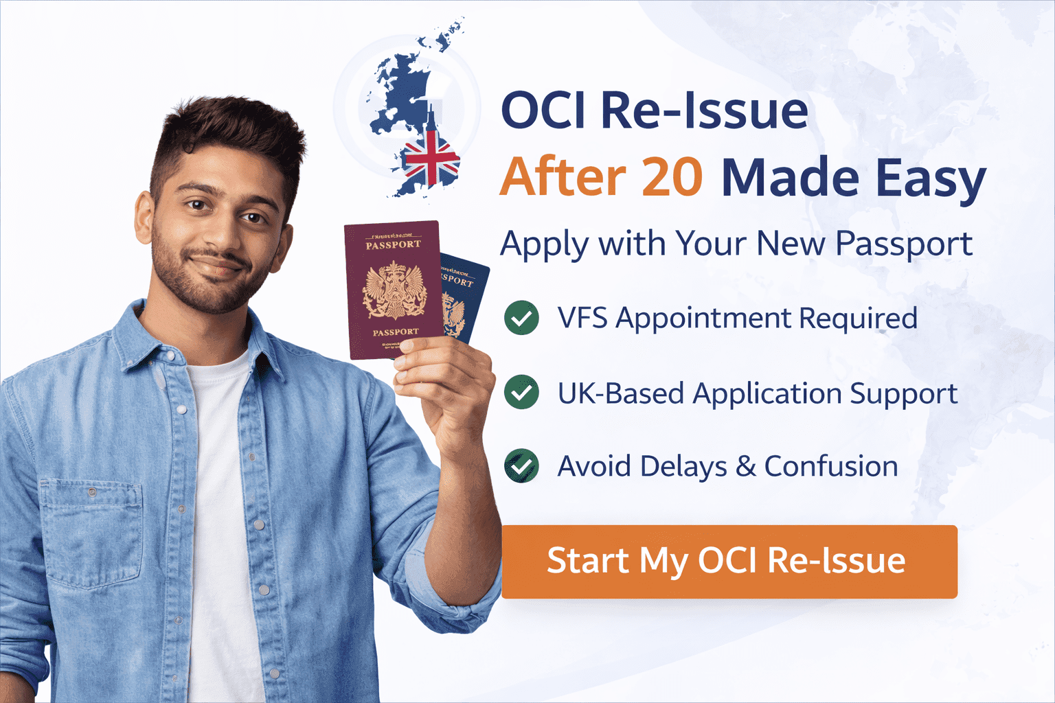 OCI card re-issue in the UK after age 20 with new passport – VFS appointment required