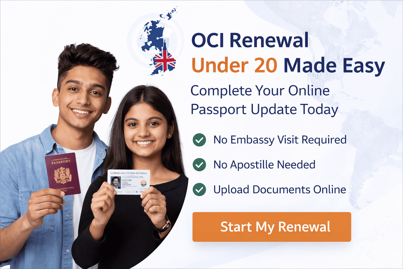 OCI card renewal under 20 online UK – passport update service with no VFS visit required